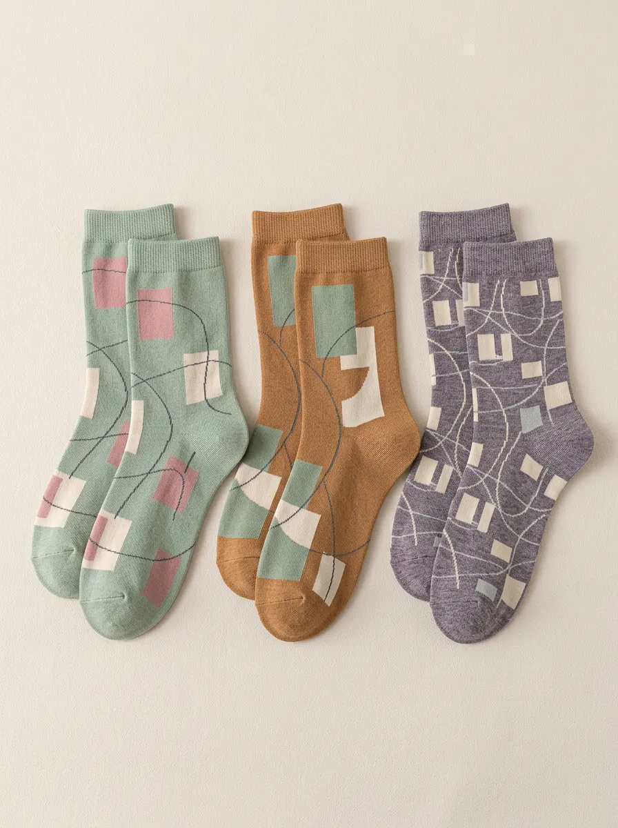 Women's Abstract Curved Geometric Crew Sock Set