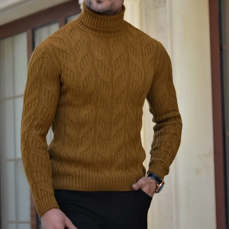 Patterned Slim Fit Knit Turtleneck Sweater