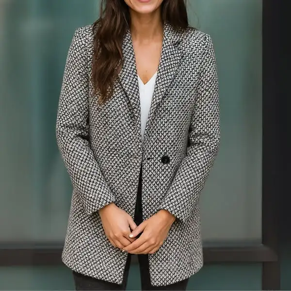 Single Button Tweed Button Front Coat