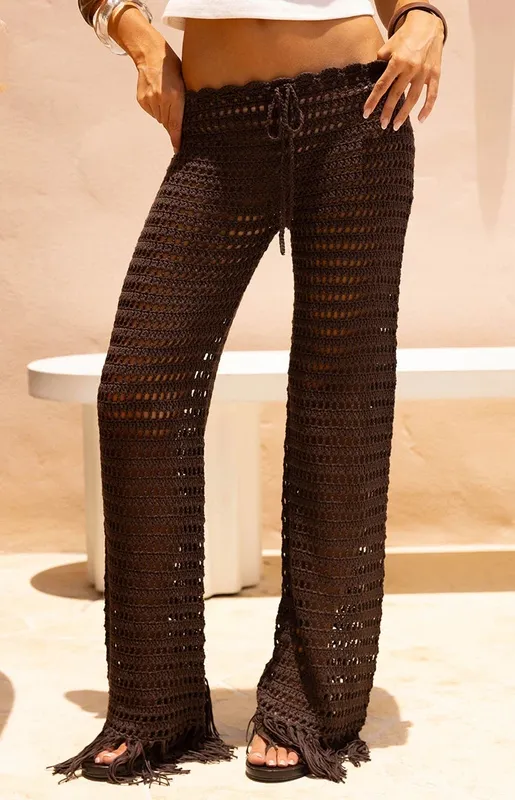 Brown Crochet Fringe Pants