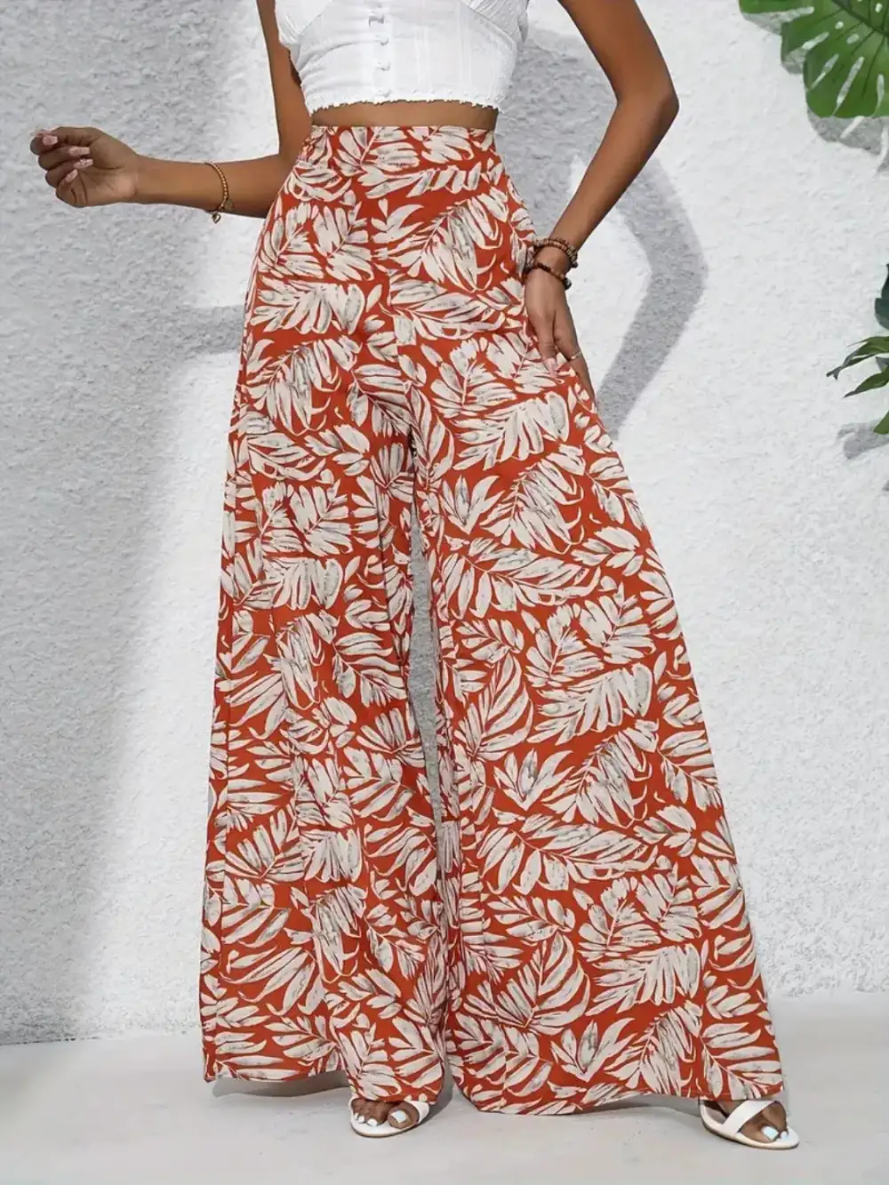 Wide Leg High Waist Printed Casual Pants