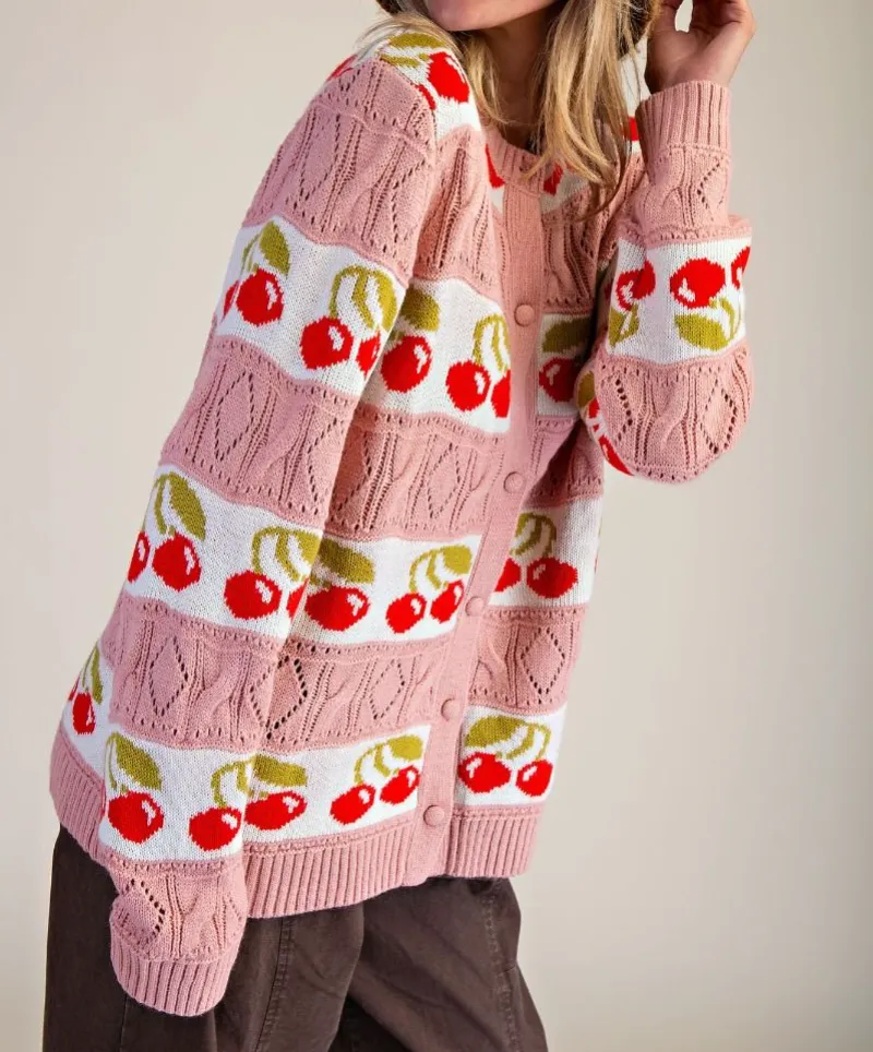 Cherry Patterned Button Down Cardigan