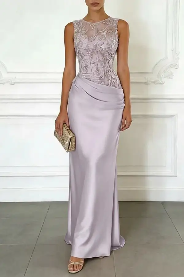 Streamlined Ruched Sleeveless And Flowing Maxi Skirt Set