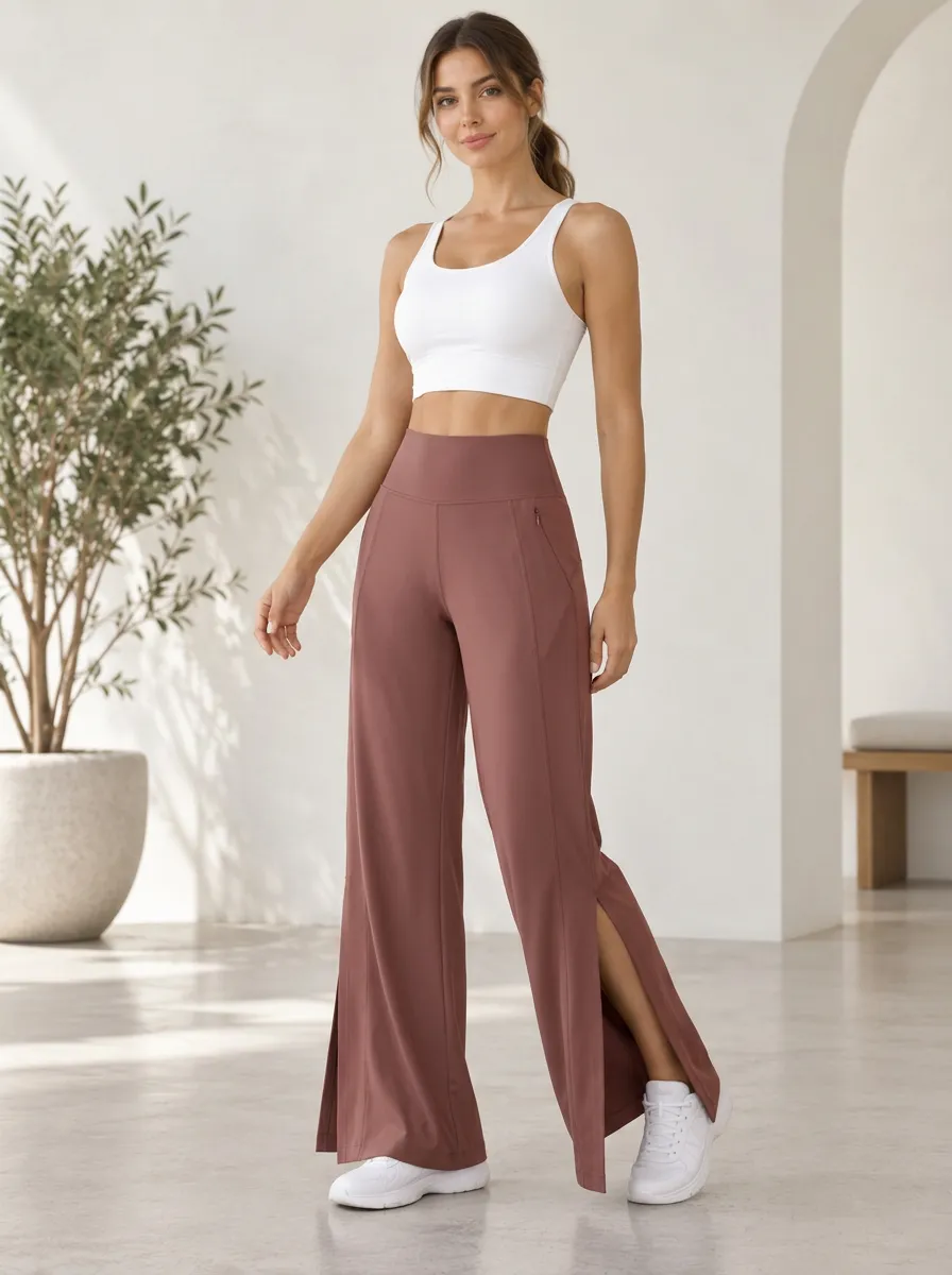 Leisure Motion Women's Wide Leg Split Hem Athletic Pants