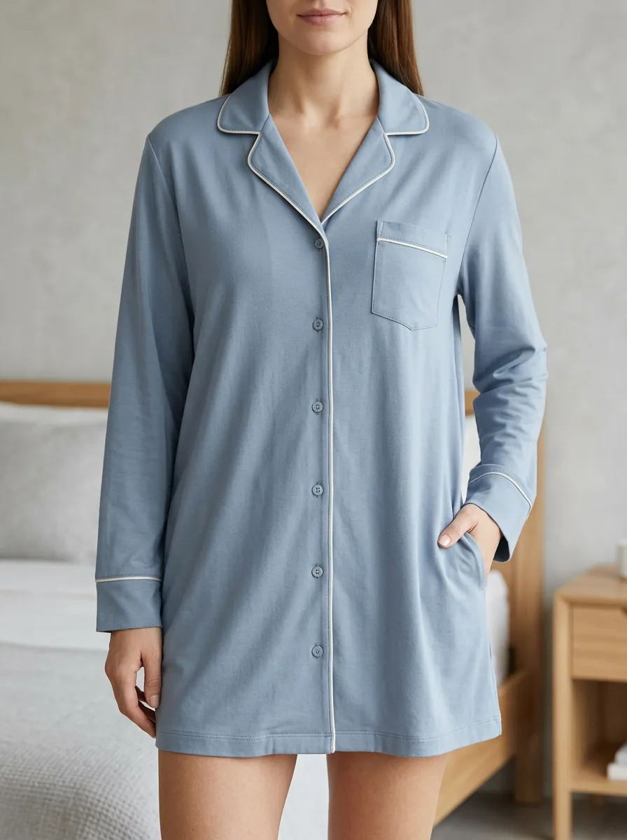 Leisure Button Front Collared Pajama Set