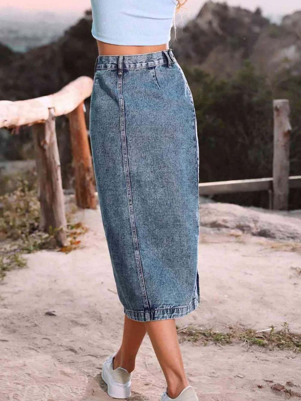 Playful Denim Button Front Skirt