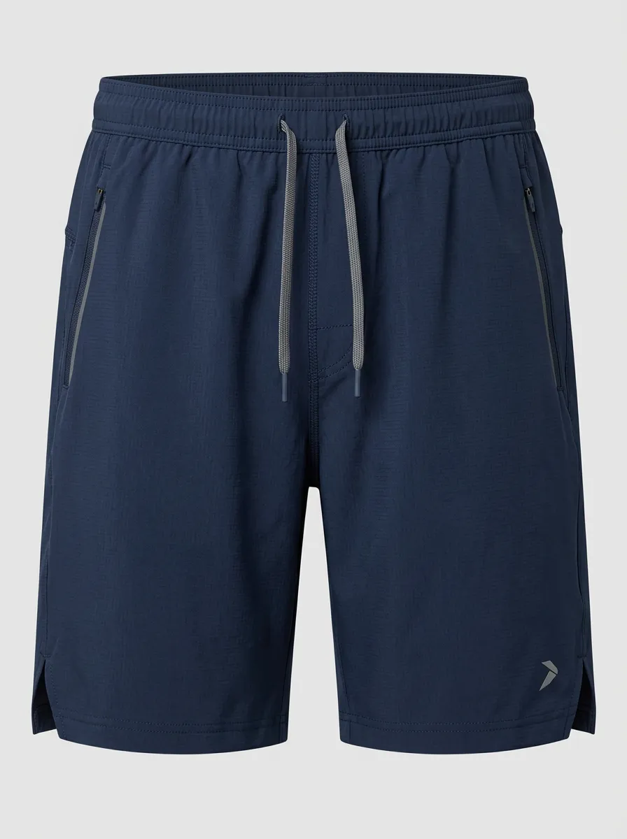 Men's Athletic Breathable Navy Blue Zipper Pocket Shorts