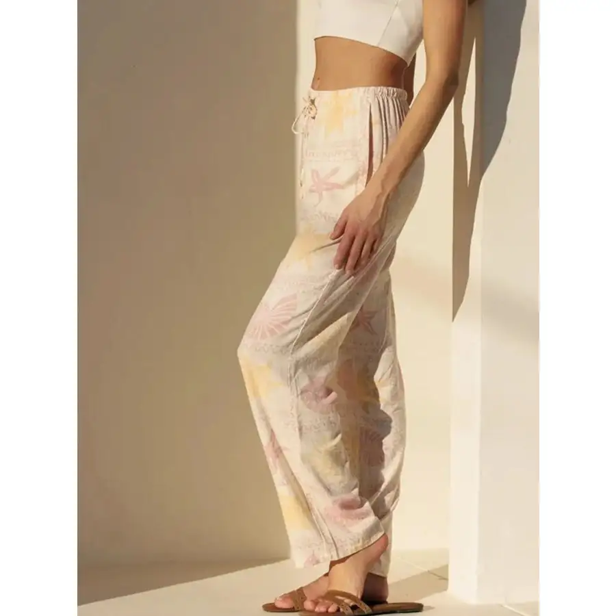 Printed Drawstring Straight Pants