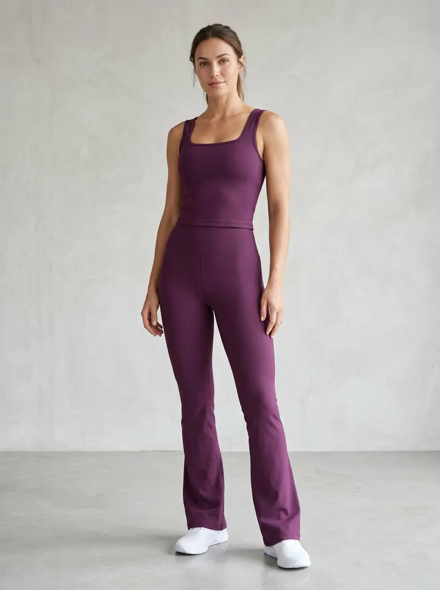 Active Ribbed Women's Tank Top Flare Pants Active Set