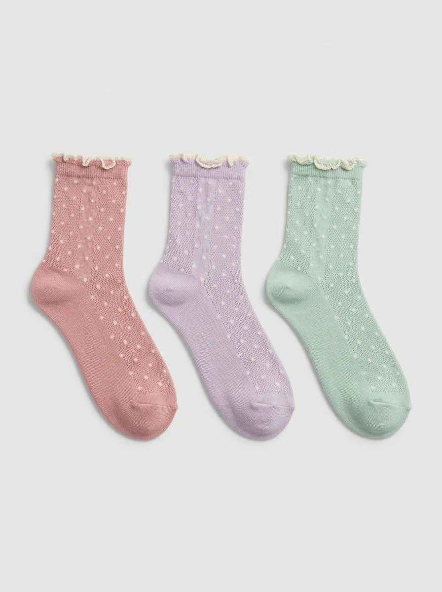 Women's Pastel Polka Dot Lettuce-Edge Crew Socks 3-Pack