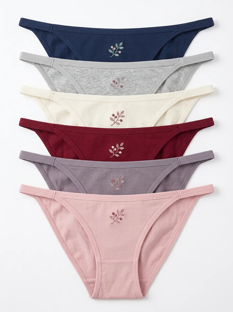 Women's Minimal Floral Embroidered Bikini Brief Set