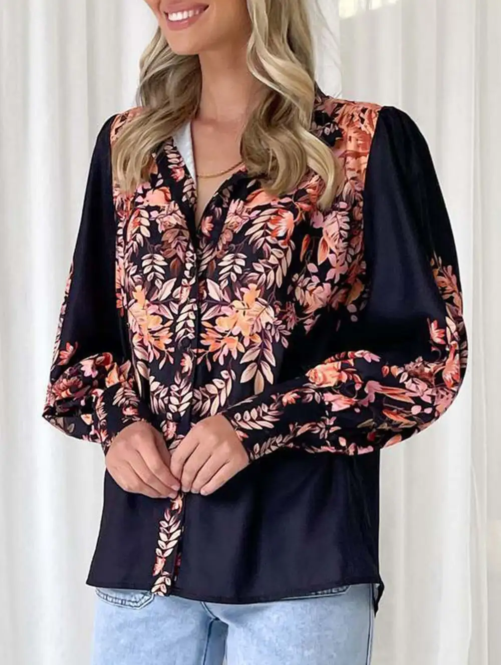 Lantern Sleeve Printed Top