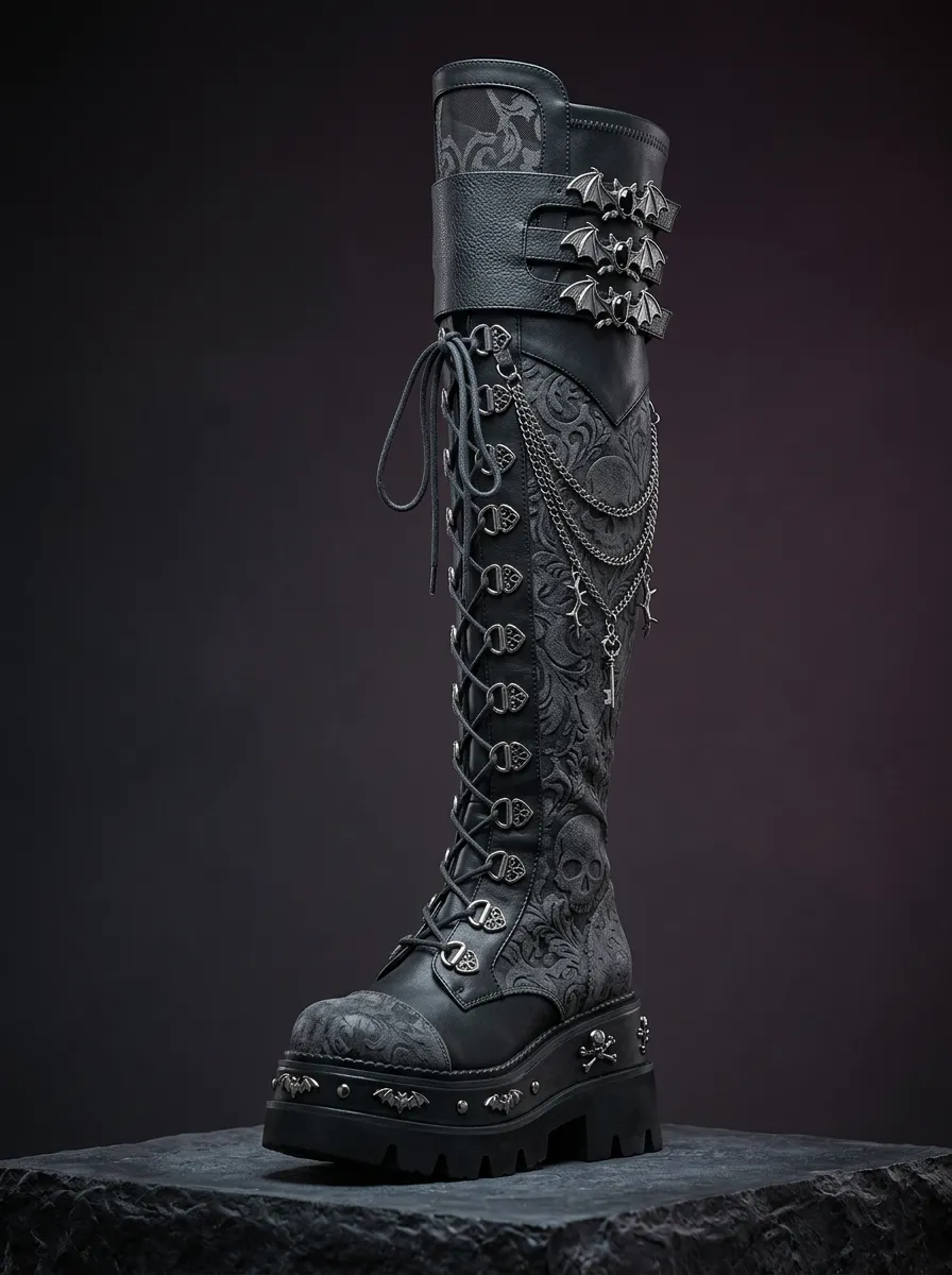 Ritual-Inspired Skull Bat Victorian Look Women's Gothic Platform Boots