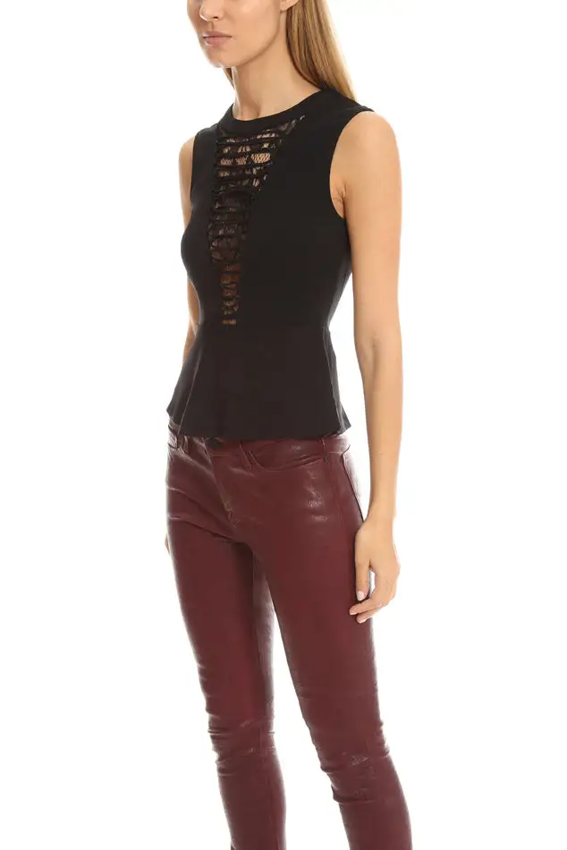 Floral Lace Lace-Up Tank Top