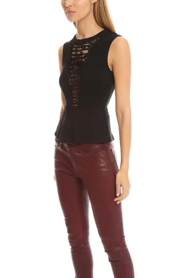 Floral Lace Lace-Up Tank Top