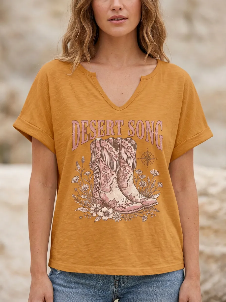 Cowboy-Boot Floral Women's V-Neck T-Shirt
