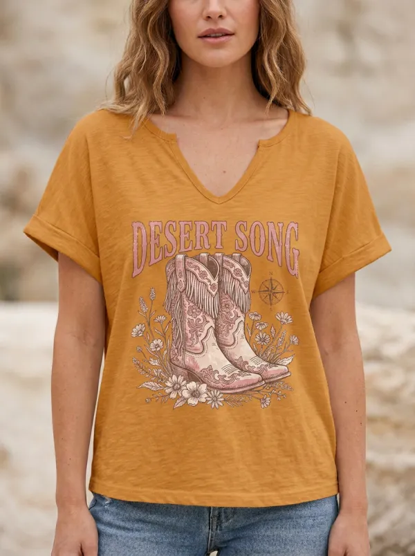 Cowboy-Boot Floral Women's V-Neck T-Shirt
