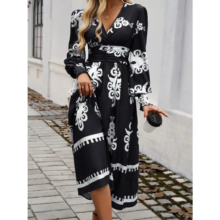 Devine Surplice Lantern Sleeve Midi Dress