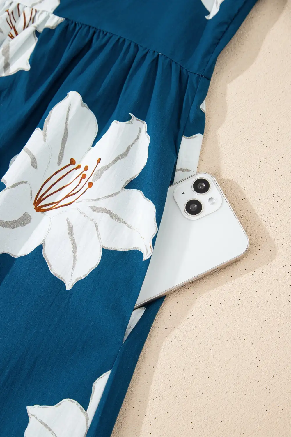 Polished Detail Floral Printed V Neck Midi Dress