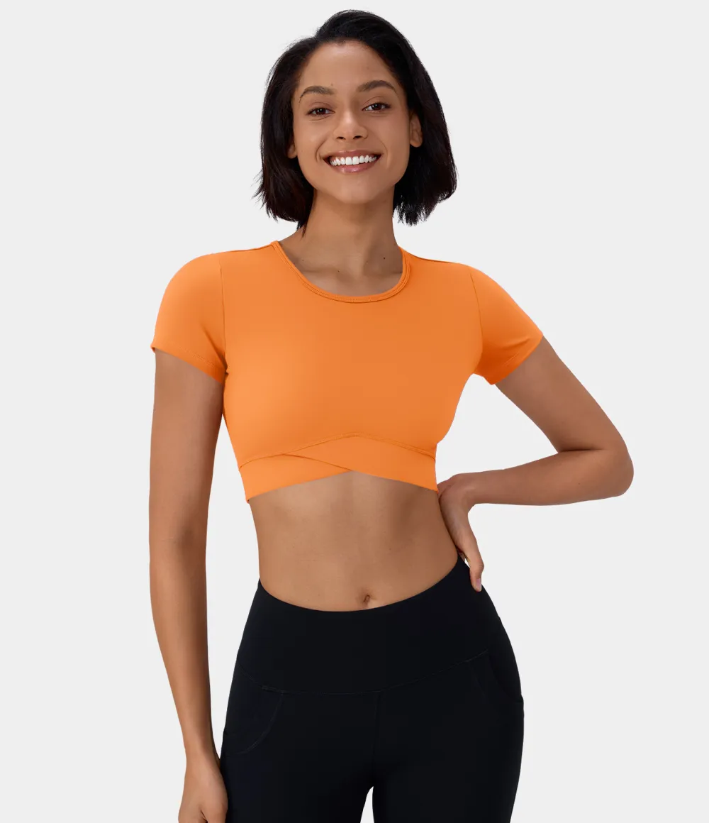 Softlyzero Plush Crossover Hem Cropped Sports Top