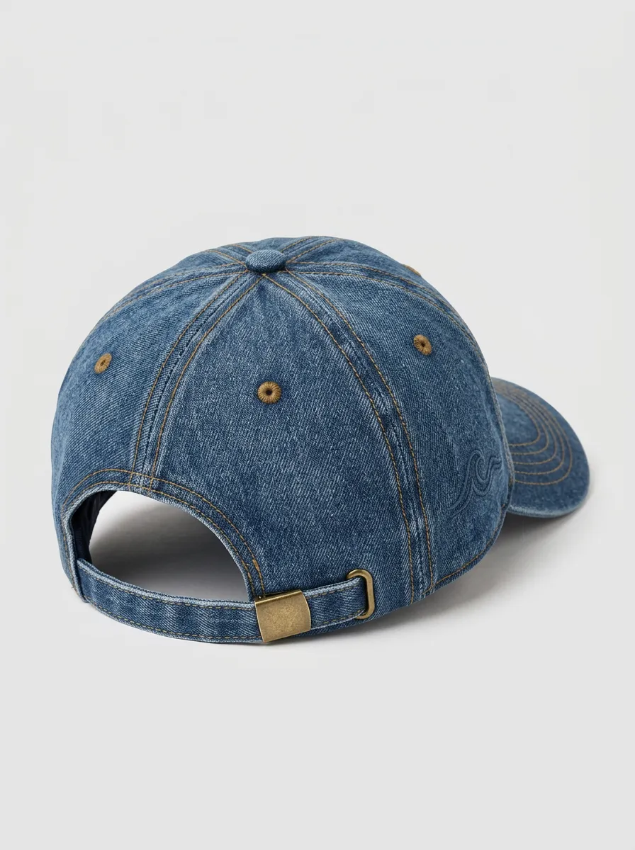 Ocean Wave Embroidered Cap in Denim