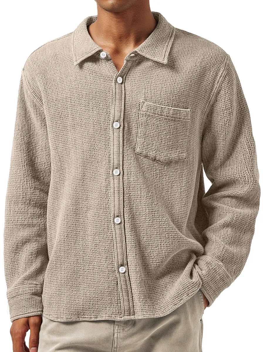 Layered Textured Knit Camp Collar Shirt
