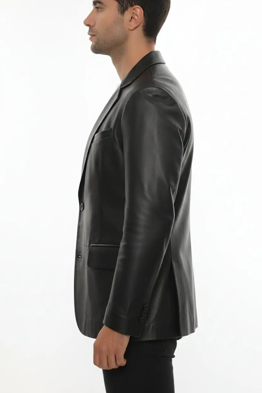 Leather Double Breasted Lapel Collar Jacket