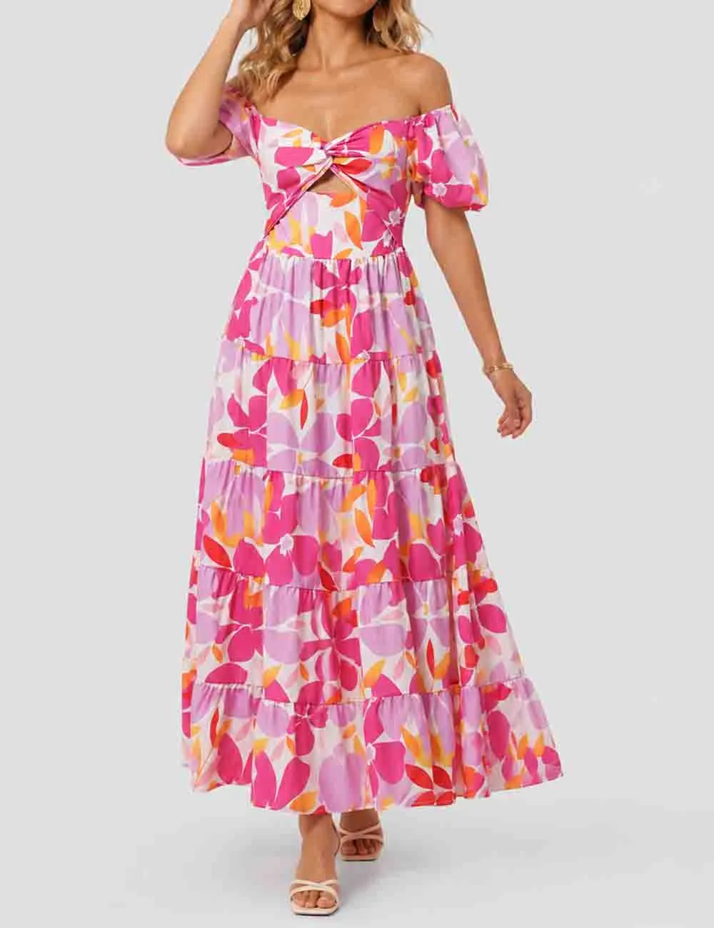 Bubble Short Sleeves Maxi Dress