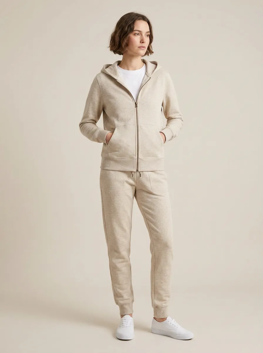 Unisex Casual Zip-Up Hoodie Motion Focus Two-Piece Set