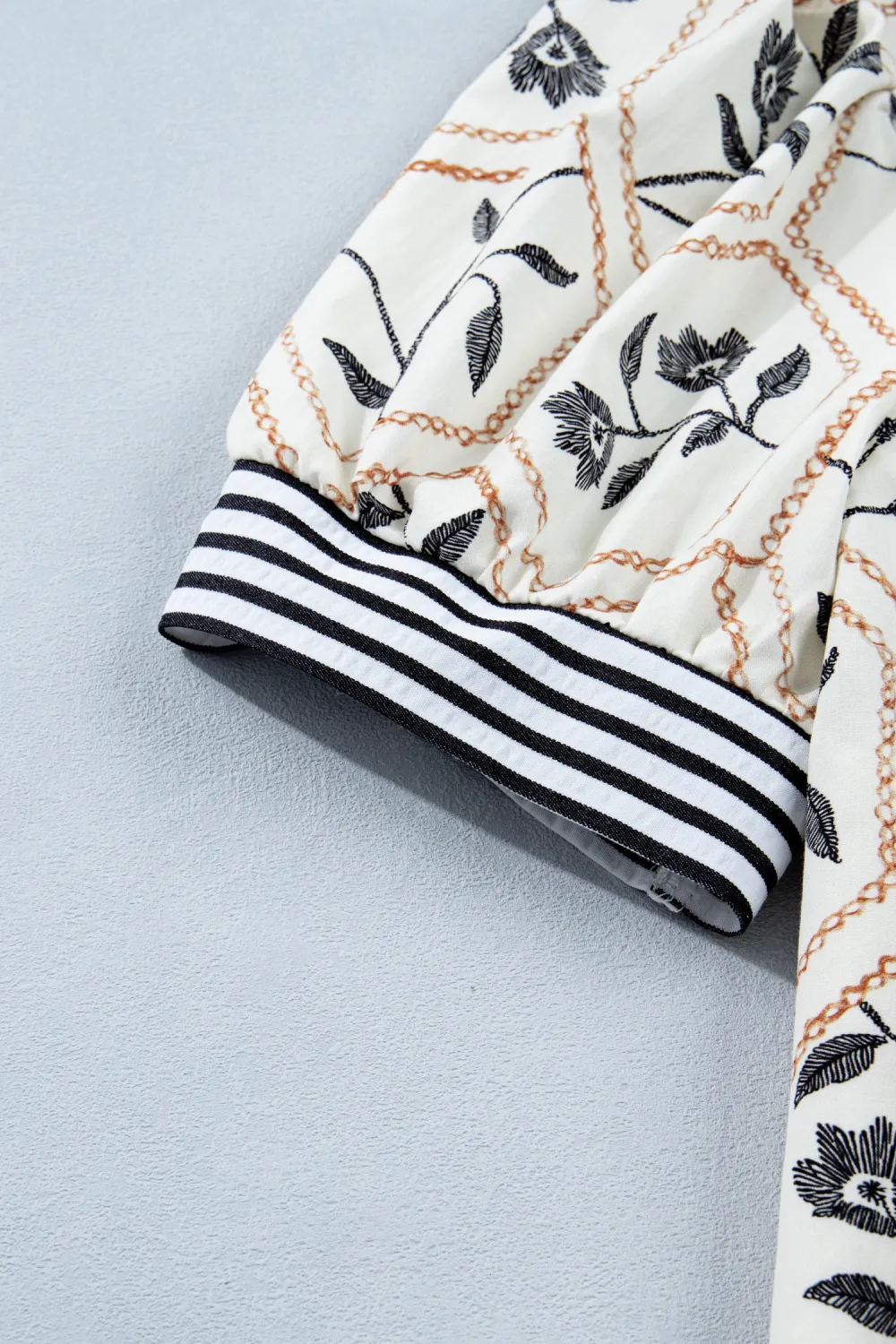 White Floral Print Striped Patchwork Blouse
