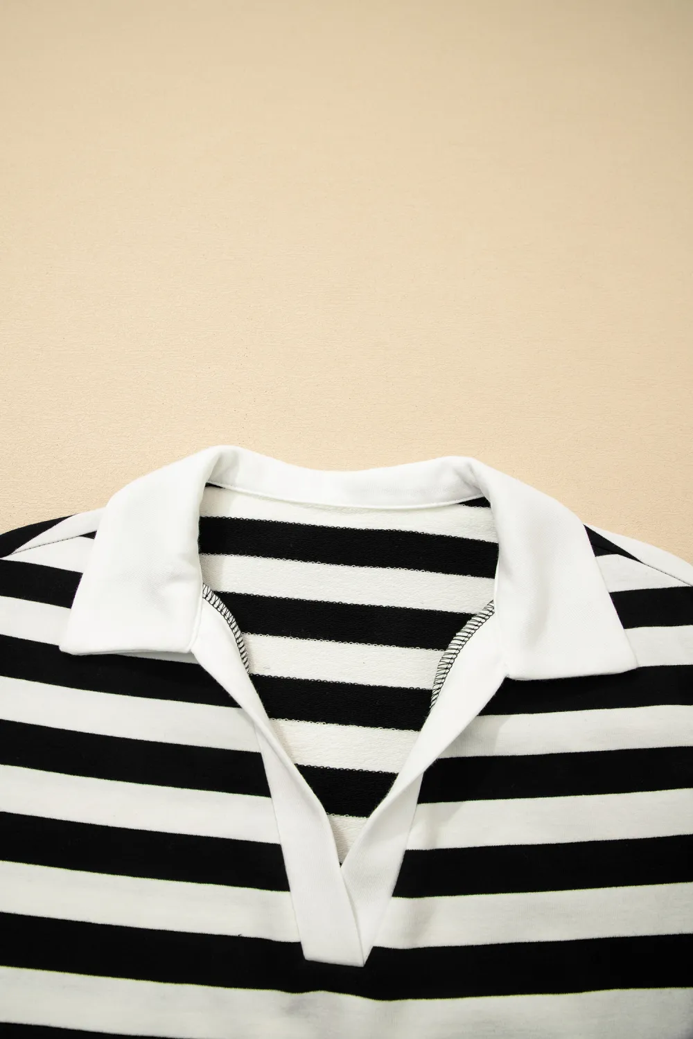 Black Stripe Collar V Neck Blouse