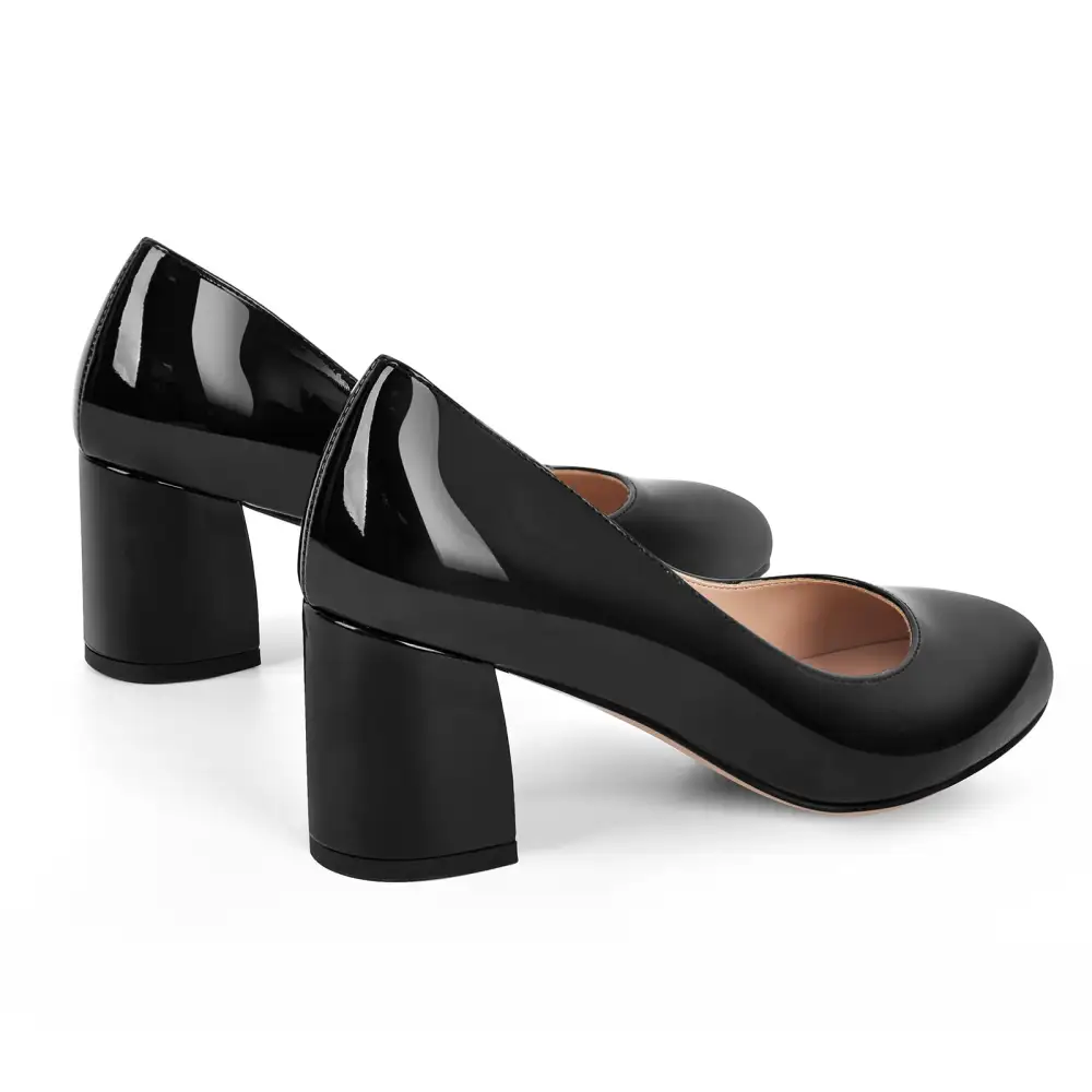 Modern Round Toe Chunky Heel Pumps