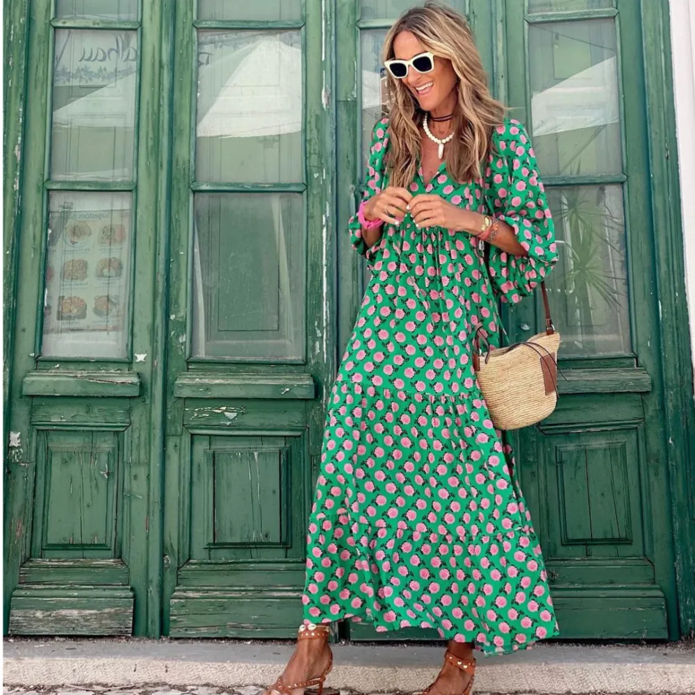 Geometric Print High Low Resort Dress