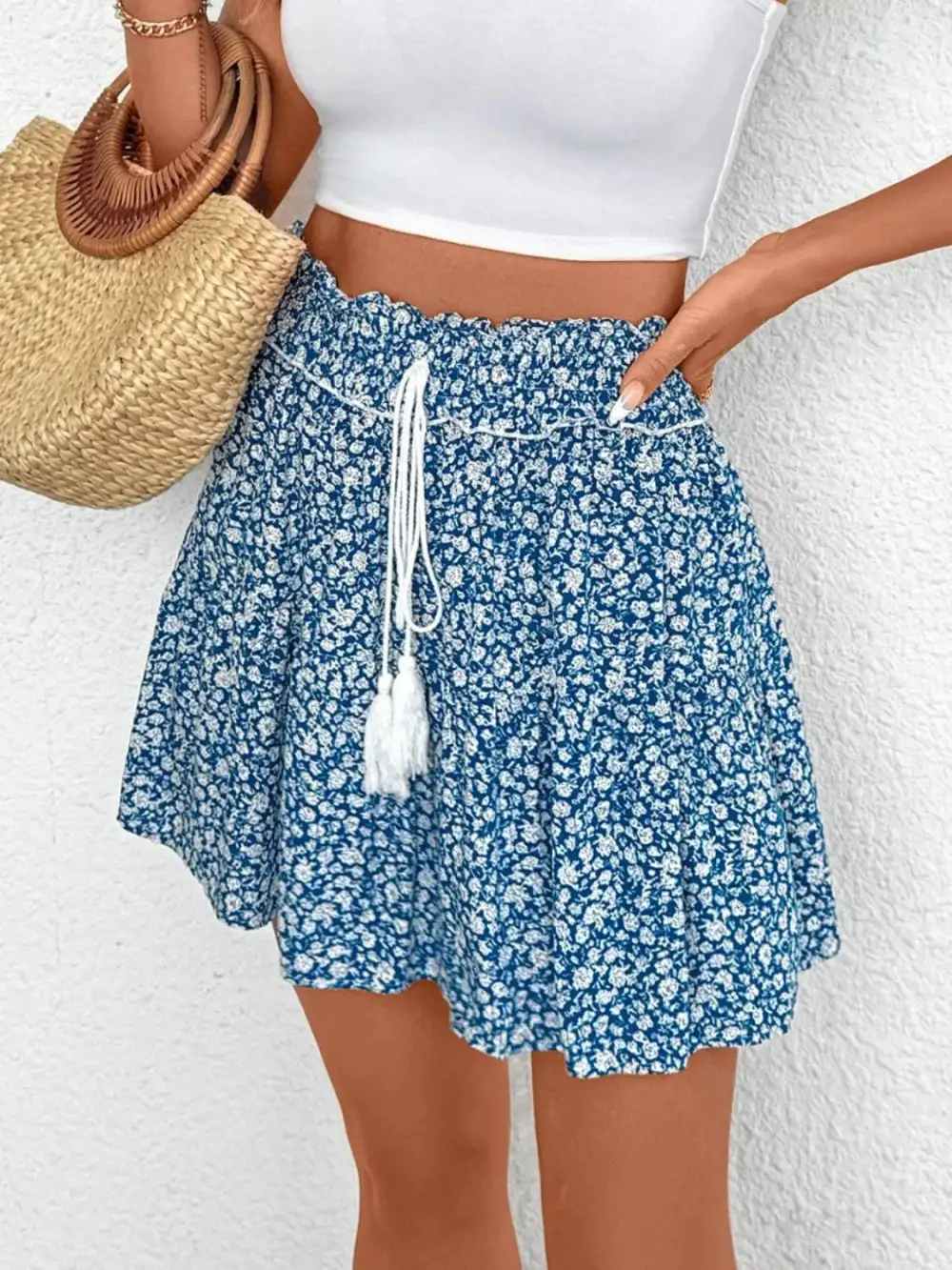 Floral Tassel Mini Skirt