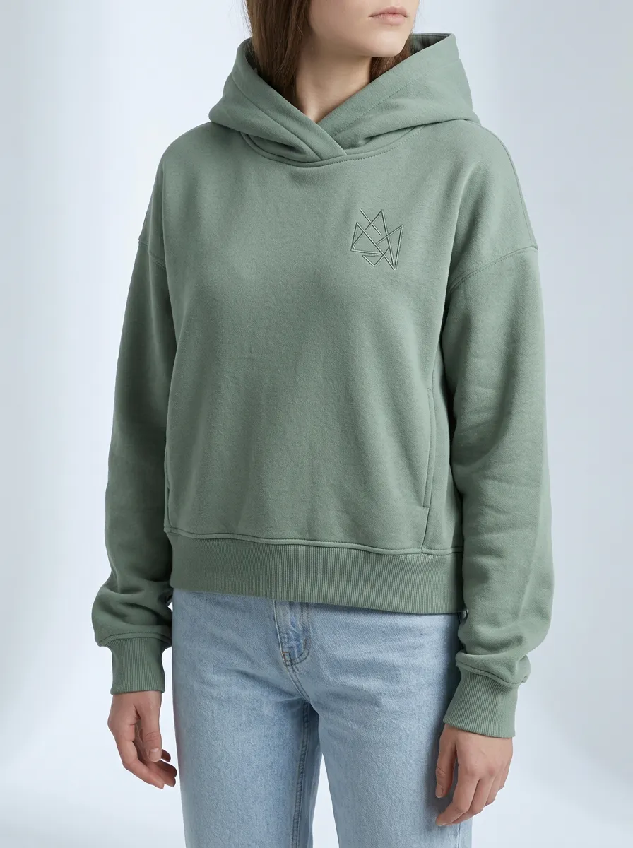 Women's Minimalist Geometric Logo Embroidered Sage Green Hoodie