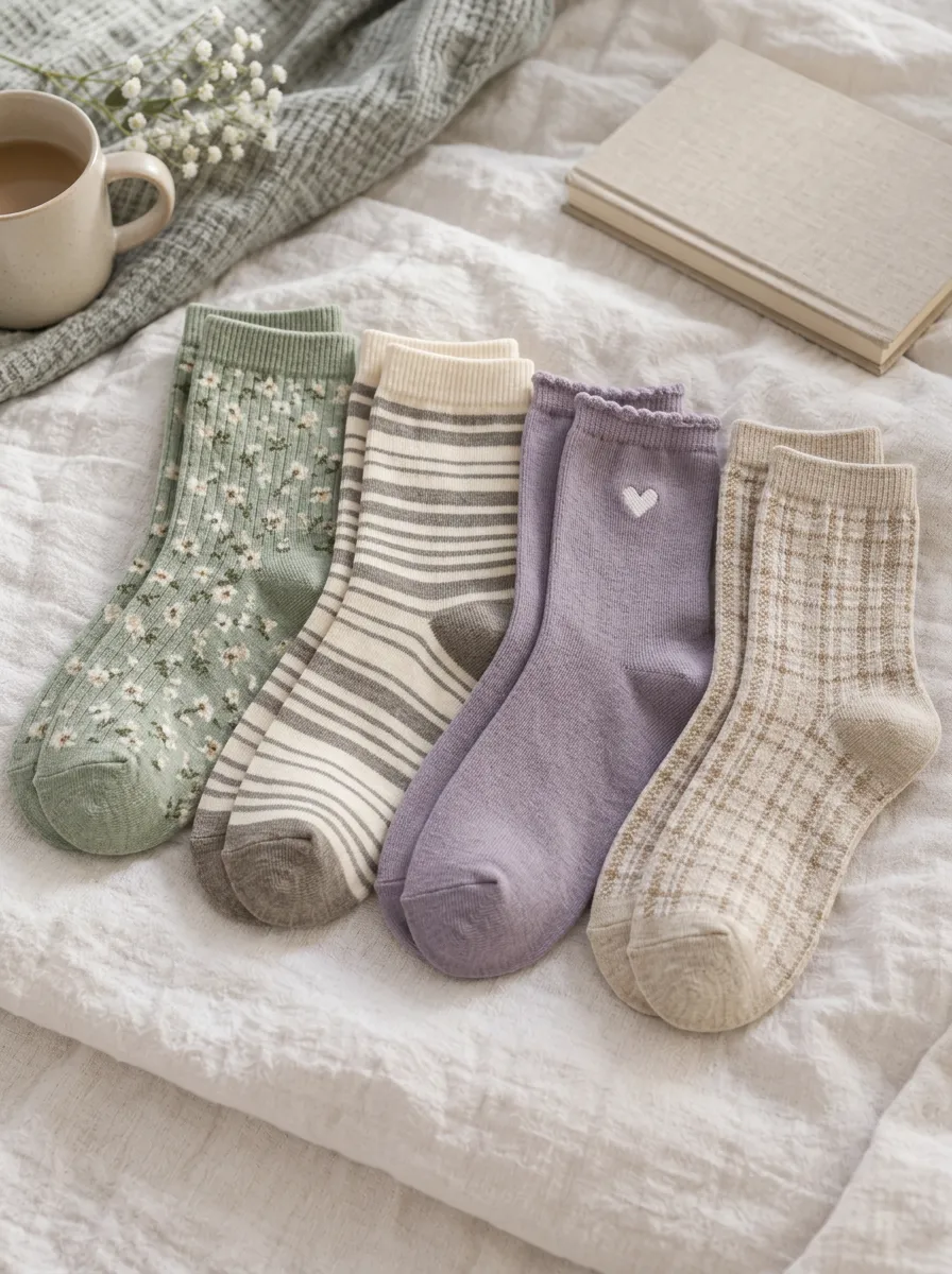 Women's Floral Striped Heart Plaid Patterned Printed Socks 4-Pack