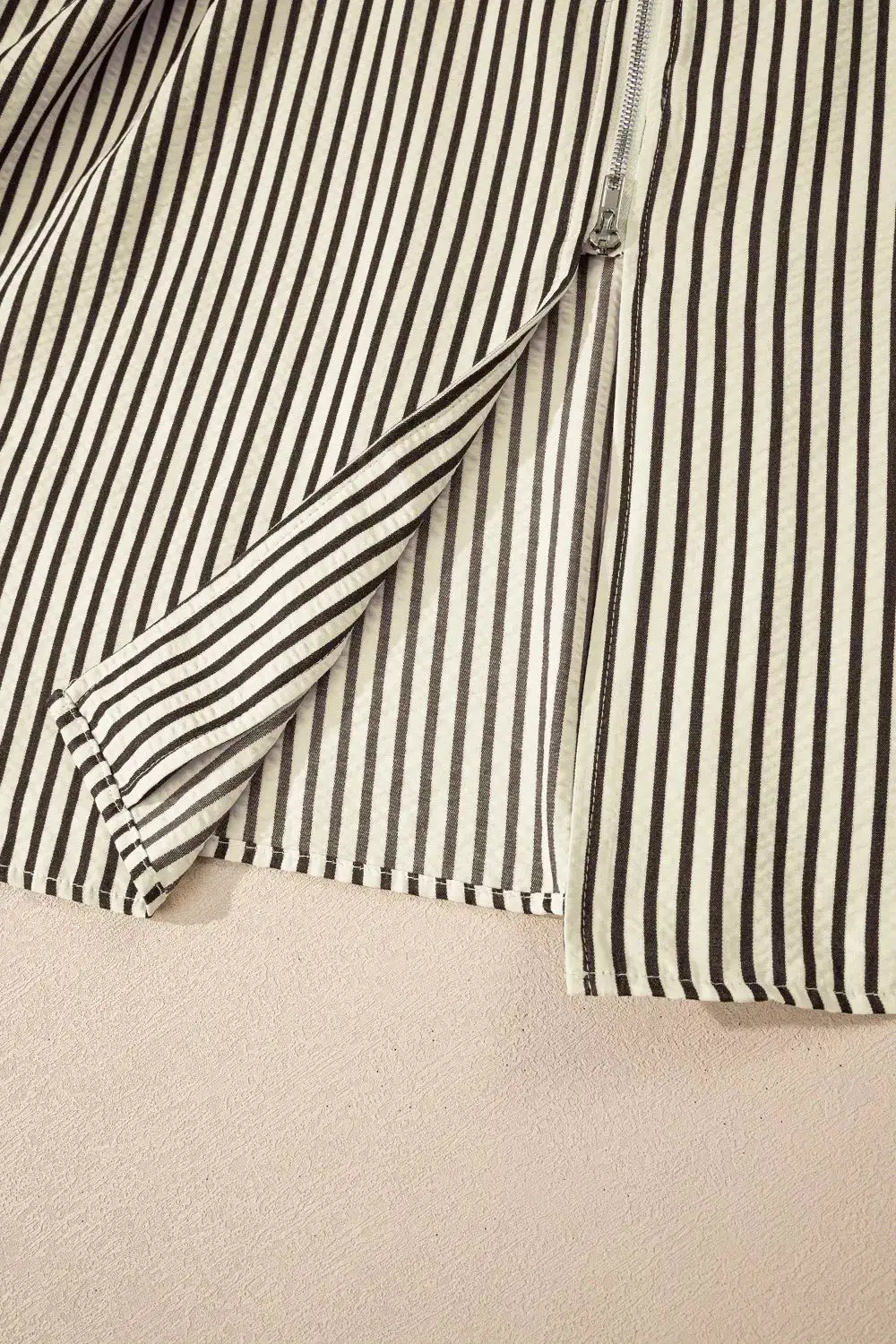 Striped V Neck Zip Front Midi Dress