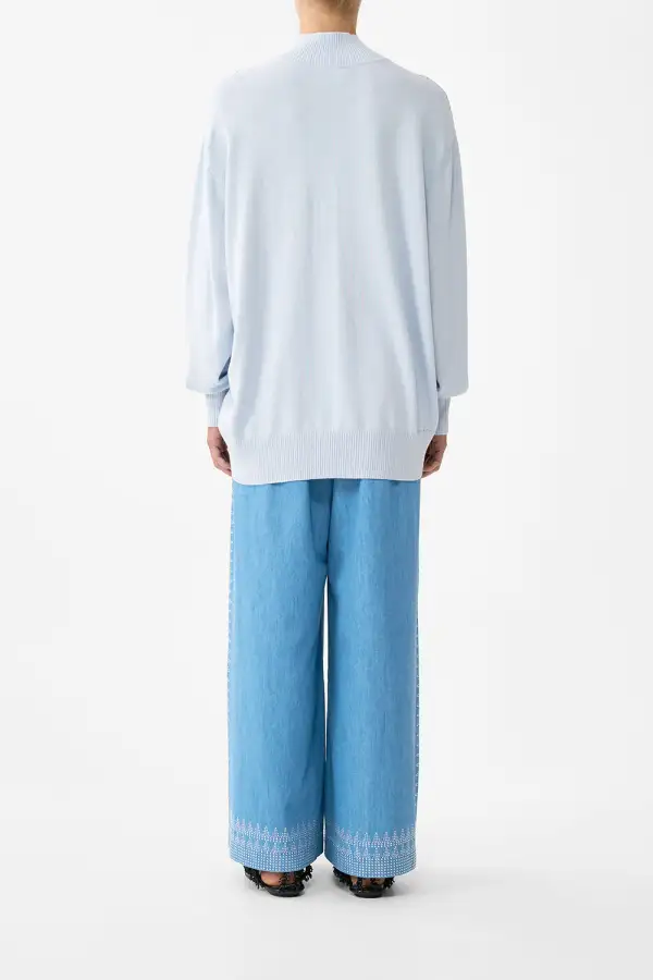 Silk Front Turtle Neck Knit Top