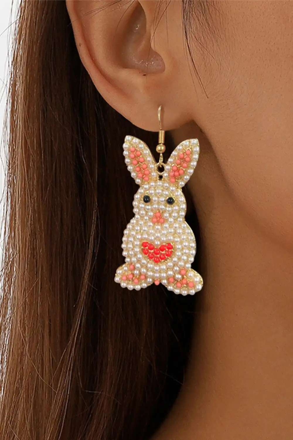 Alloy Beaded Bunny Sparkling Statement Earrings