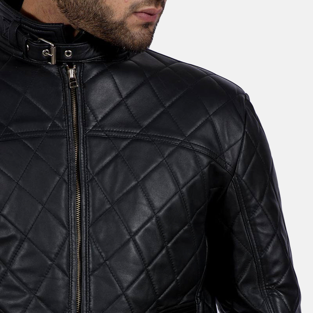 Men's Stitched Detail Leather Jacket
