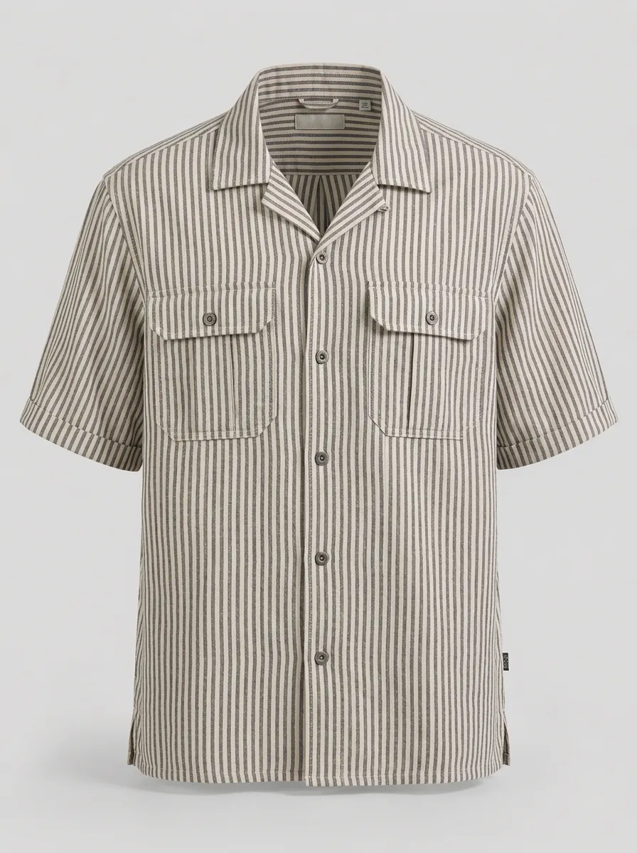 Men's Casual Summer Vertical Striped Breathable Button-Down Shirt