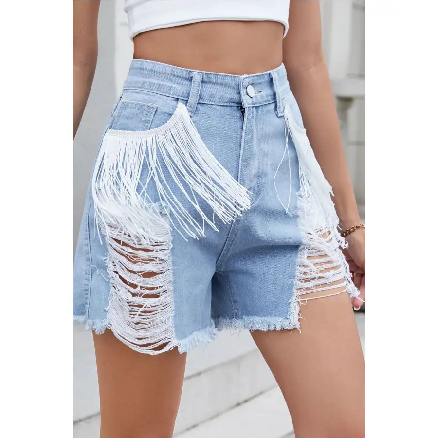 Distressed Fringe Denim Shorts