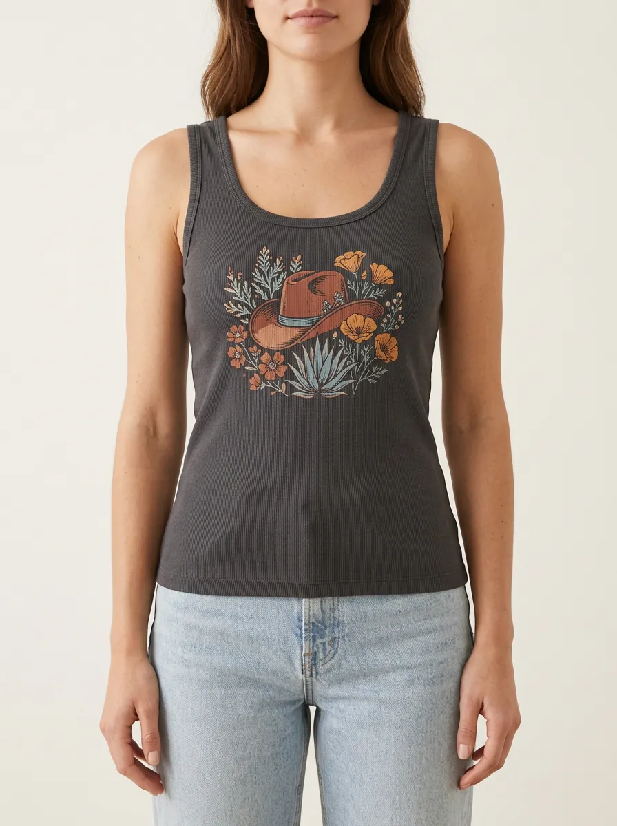 Boho Floral Built-In Bra Tank Top
