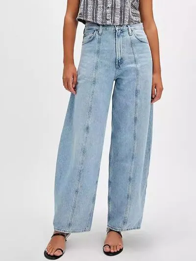 Straight Leg V Neck Denim Jeans