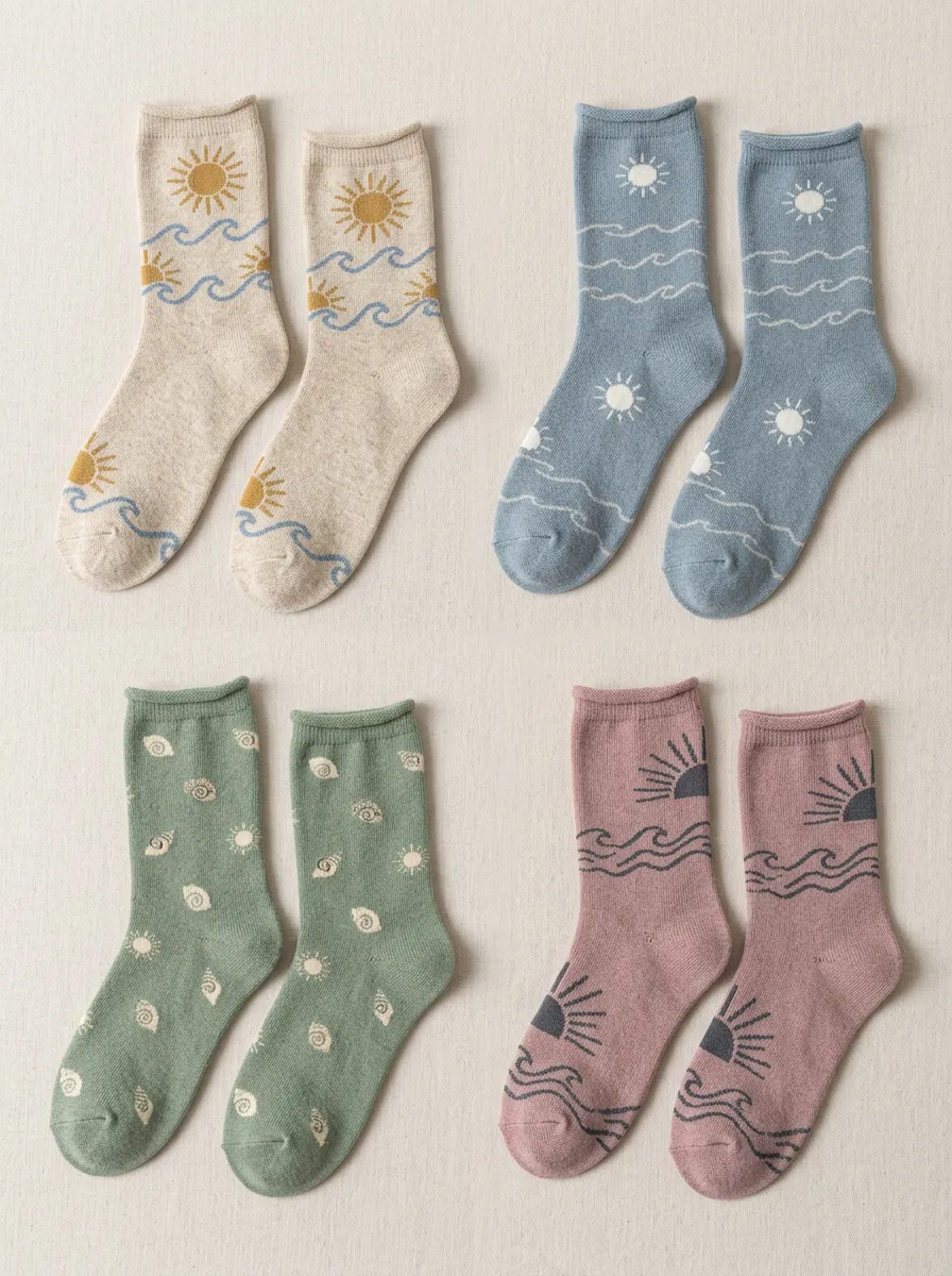 Women's Rolled-Edge Crew Socks Four Pair Set