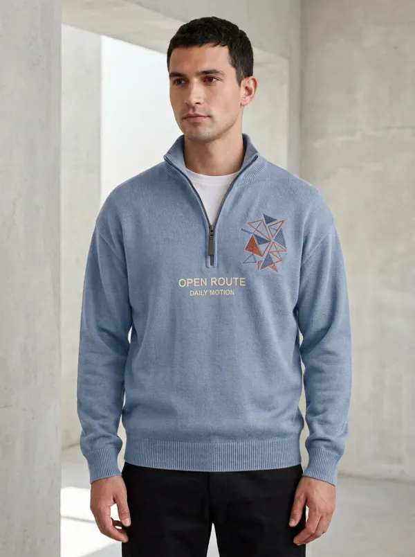 Casual Style Half-Zip Geometric Men's Half-Zip Sweatshirt