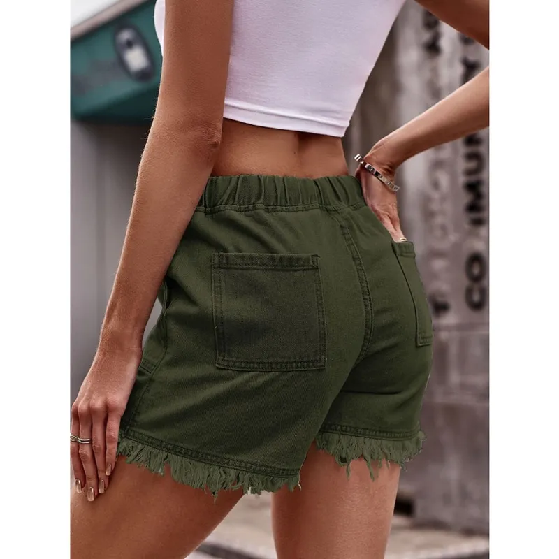 Drawstring Raw-Hem Denim Shorts