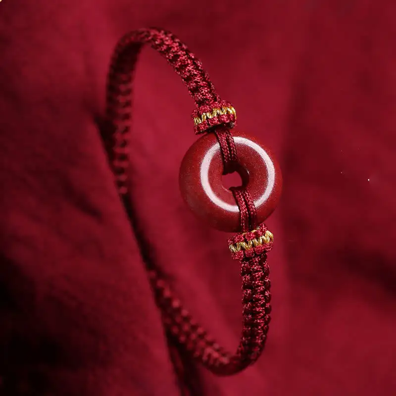 Handmade Cinnabar Round Buckle Concentration Braided Bracelet