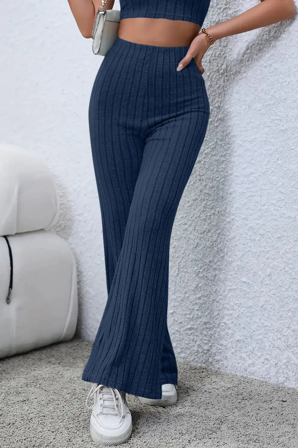 Flare High Waist Ribbed Cropped Pants