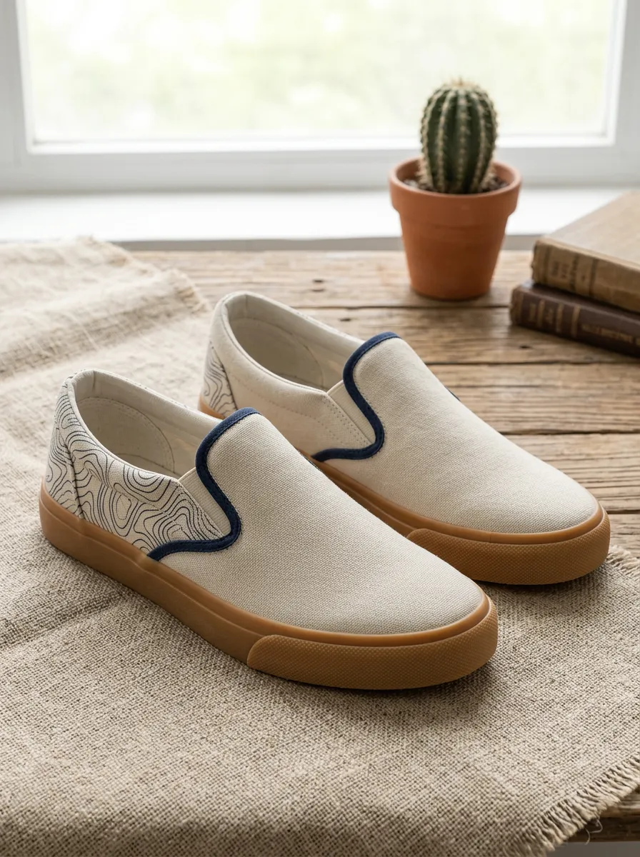 Men's Topographic Map Pattern Printed Canvas Slip-on Shoes